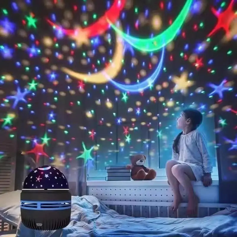 LED Starry Sky Projector Night Light – 360° Rotating RGB Aurora