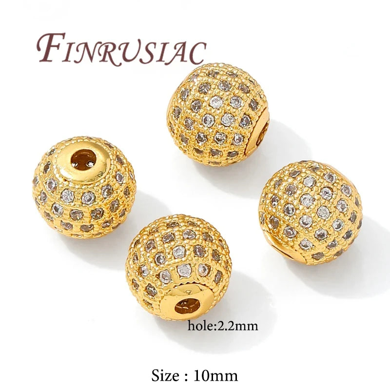18K Gold Plated Zircon Spacer Beads 6mm 8mm 10mm – DIY Jewelry