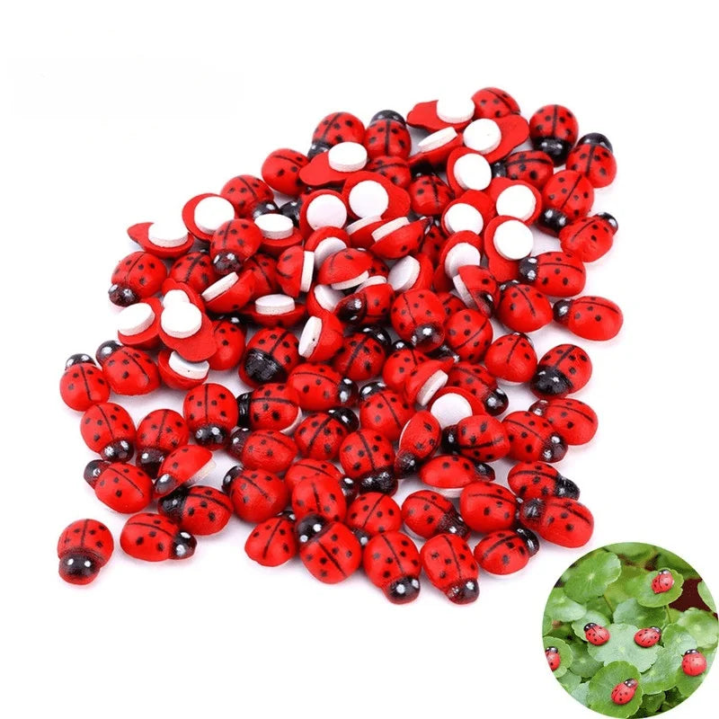 100Pcs Wooden Mini Ladybug Stickers – Self-Adhesive DIY Craft