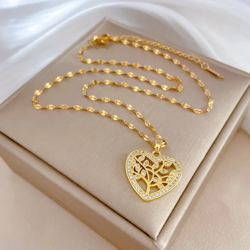 Women's Gold Heart Pendant Necklace – Stainless Steel Choker