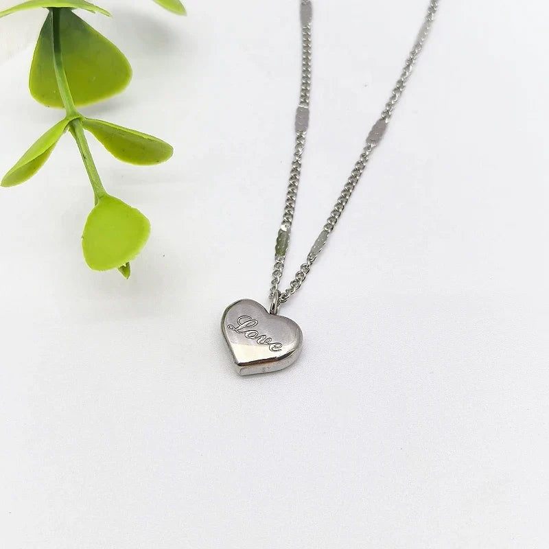 Heart Pendant Stainless Steel Choker Necklace for Women