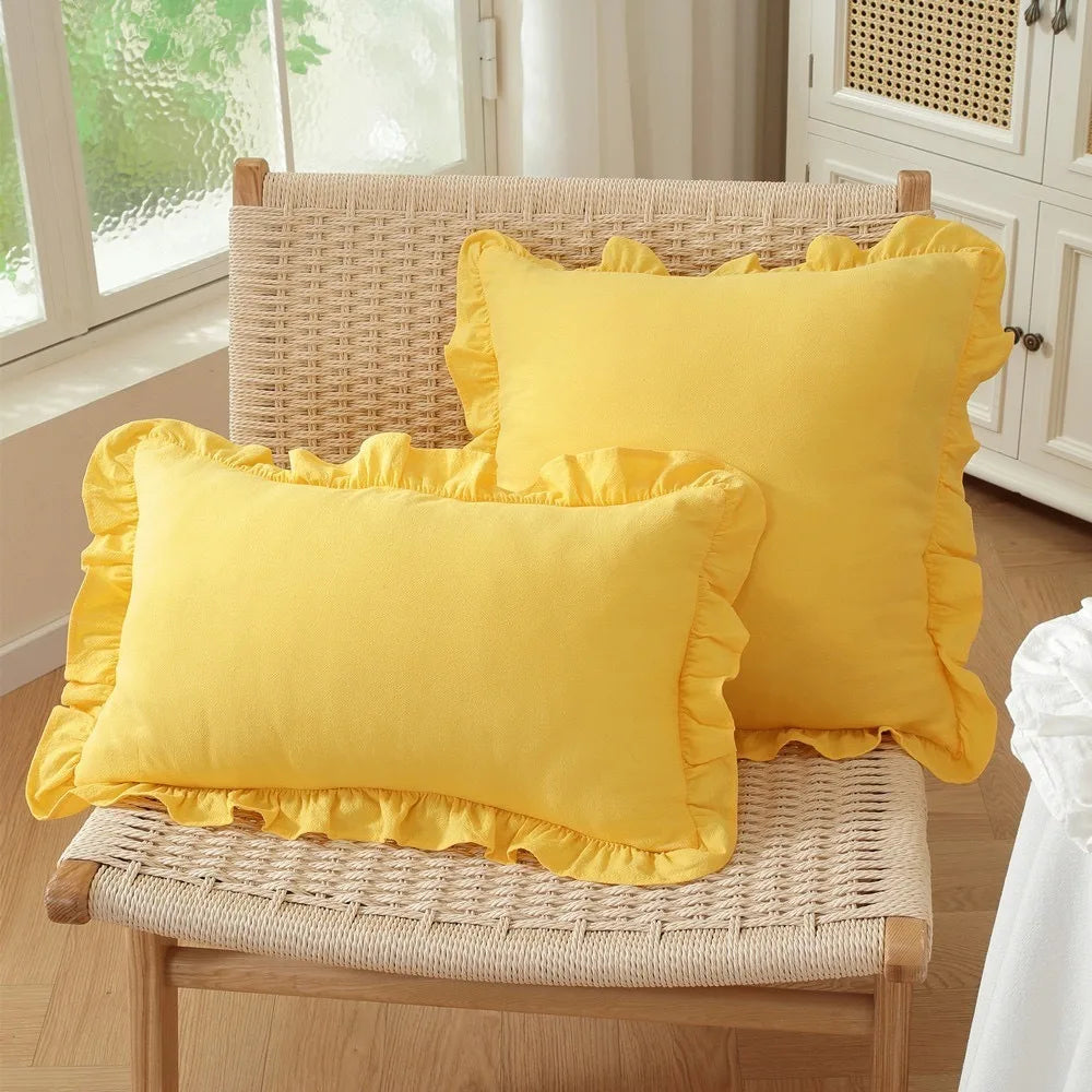 Ruffled Lotus Leaf Throw Pillow Cover | Plaid Soft Polyester