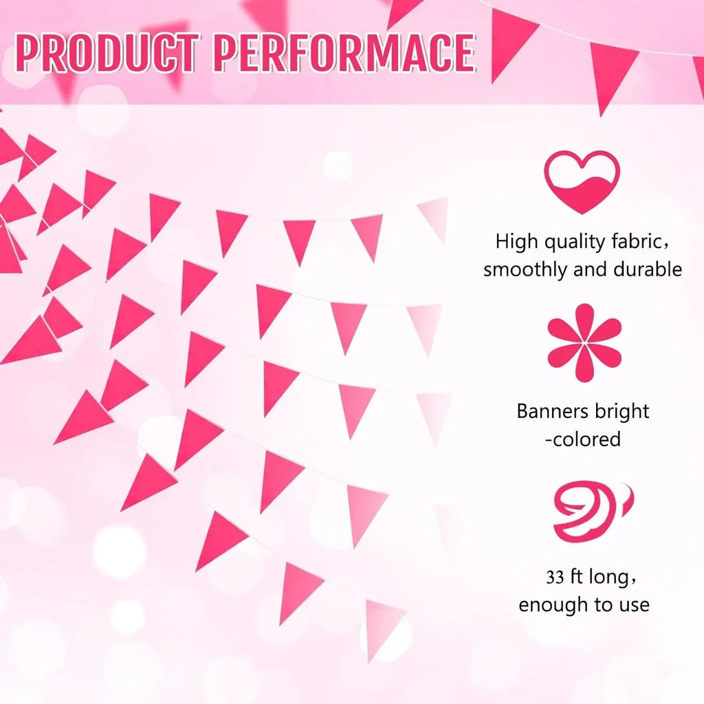 Rose Pink Pennant Banner 33ft DIY Bunting Flags | Party Decor