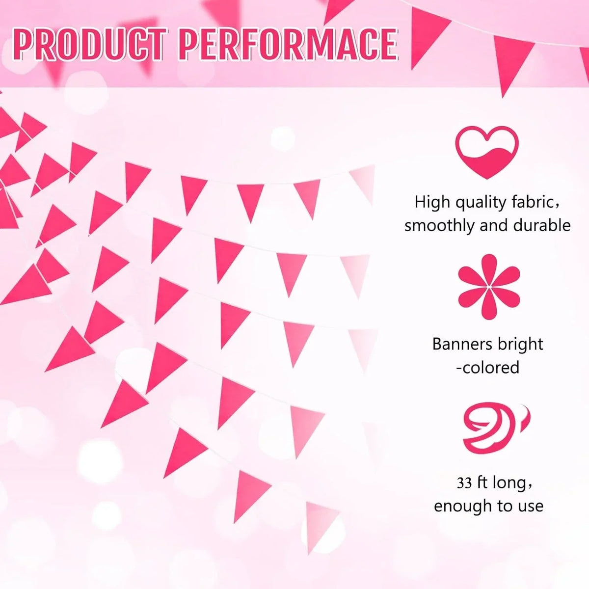 Rose Pink Pennant Banner 33ft DIY Bunting Flags | Party Decor