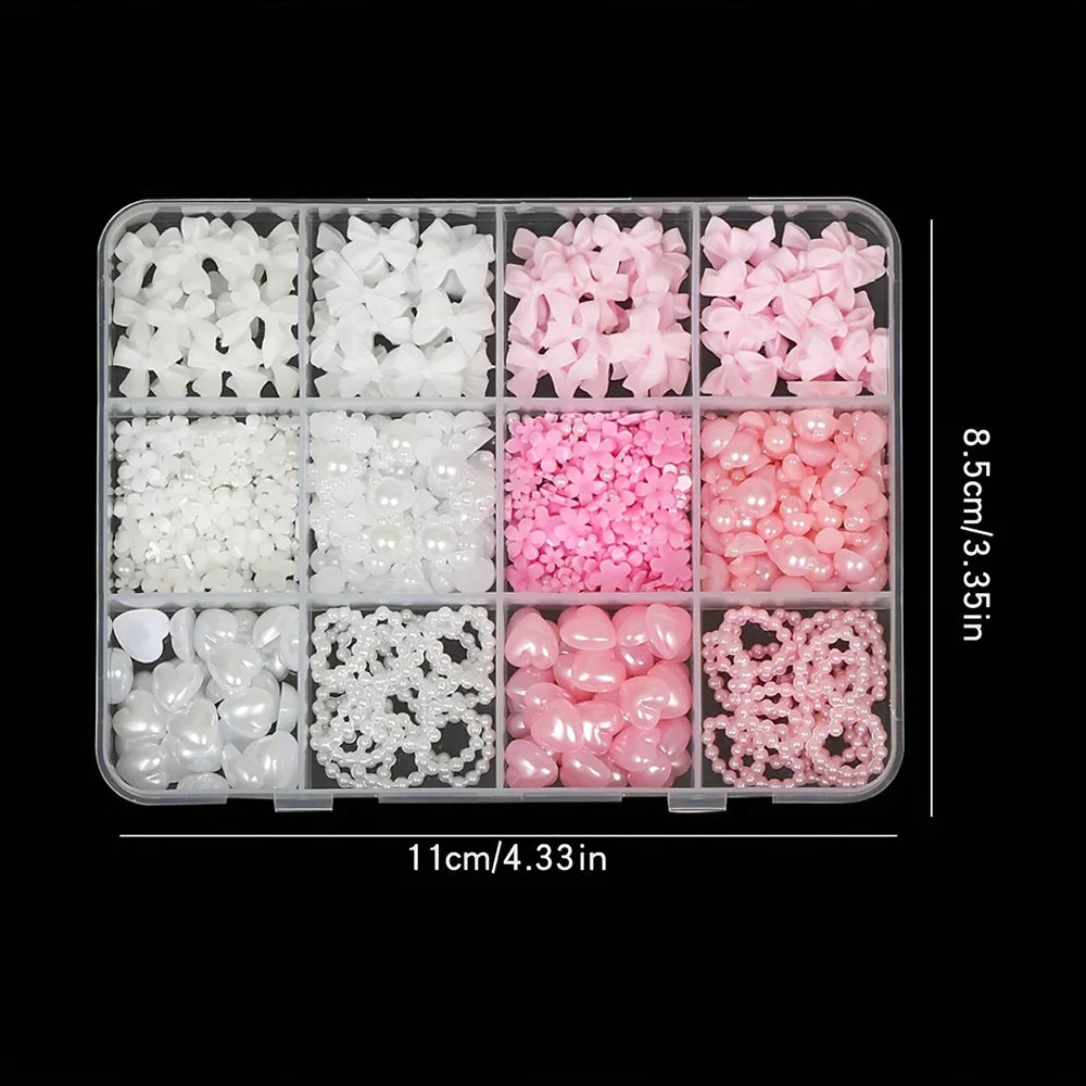 500PCS 3D Nail Art Kit – Resin Bows, Pearls & Shapes