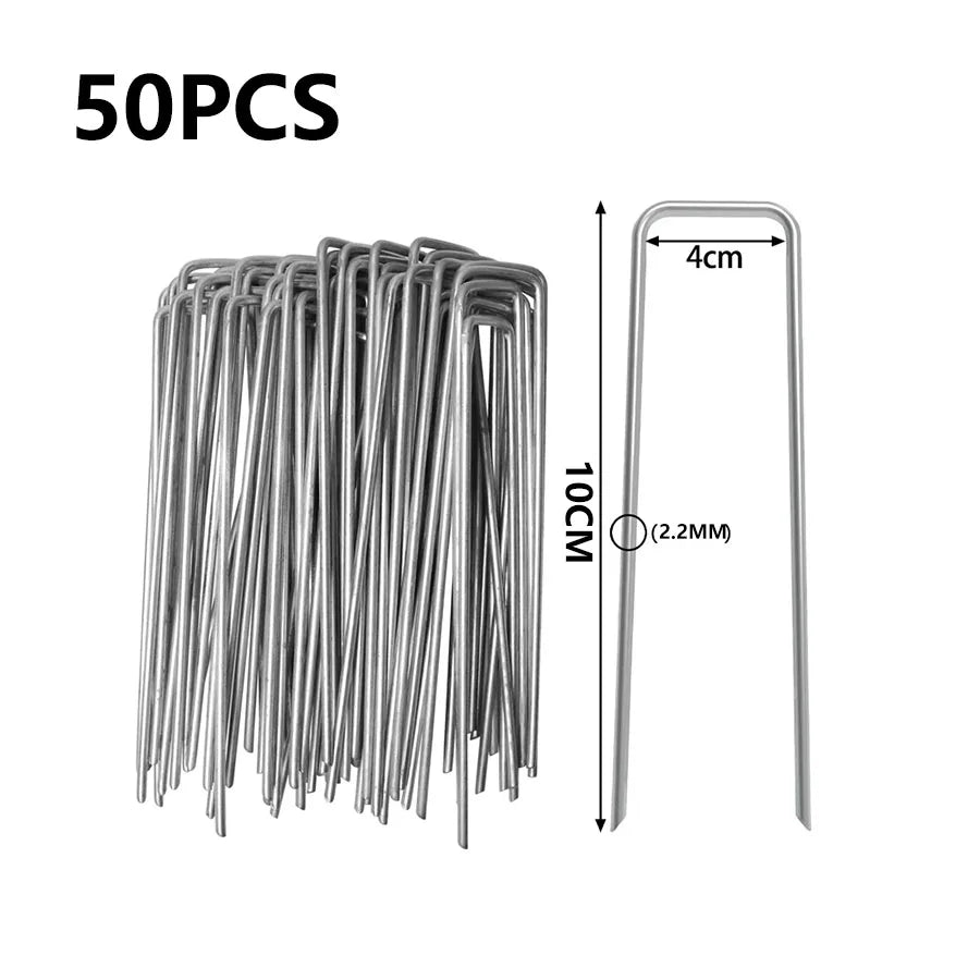 50pcs U-Shaped Garden Stakes Heavy-Duty Stainless Steel Landscape Nails