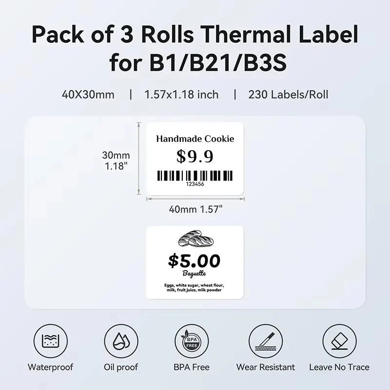NIIMBOT Thermal Label Paper – Waterproof Self-Adhesive Stickers