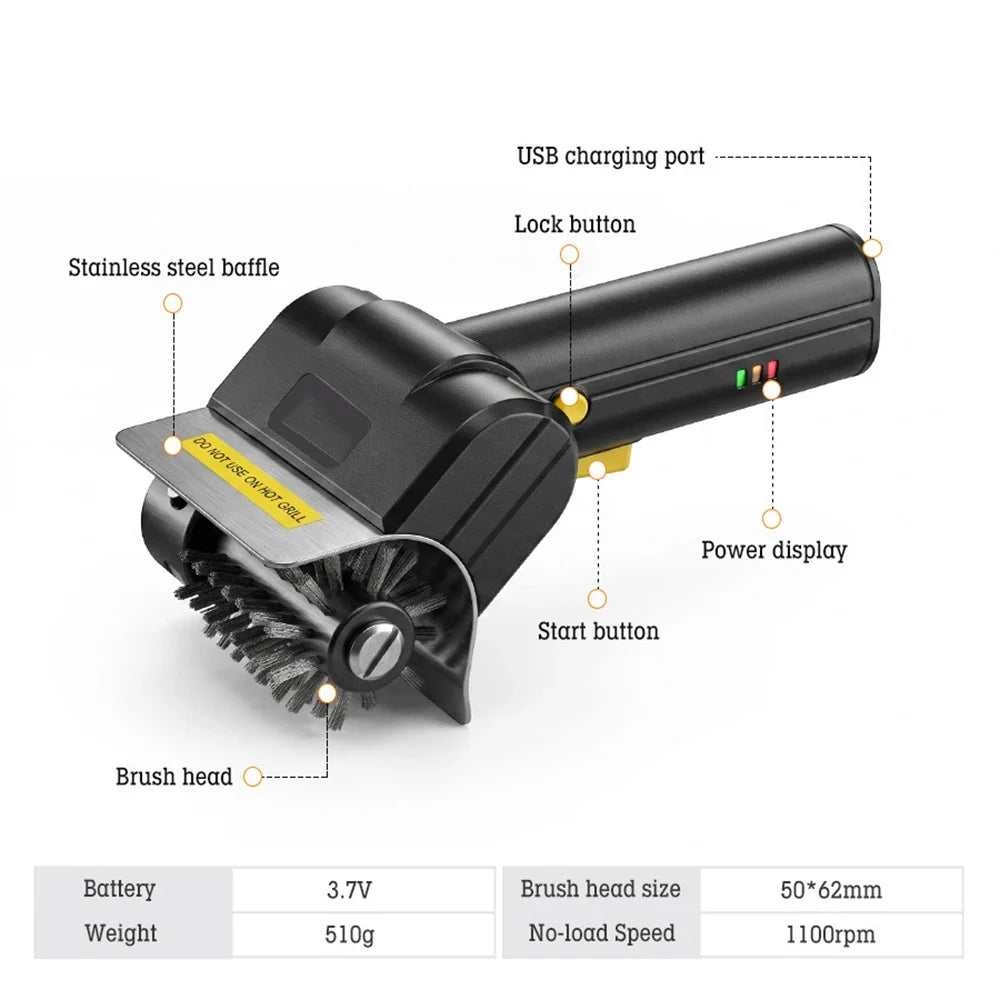 Rechargeable Cordless Electric BBQ Grill Brush with LED Light