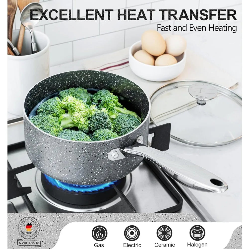 MICHELANGELO 3-Piece Granite Non-Stick Pot Set – Induction Ready