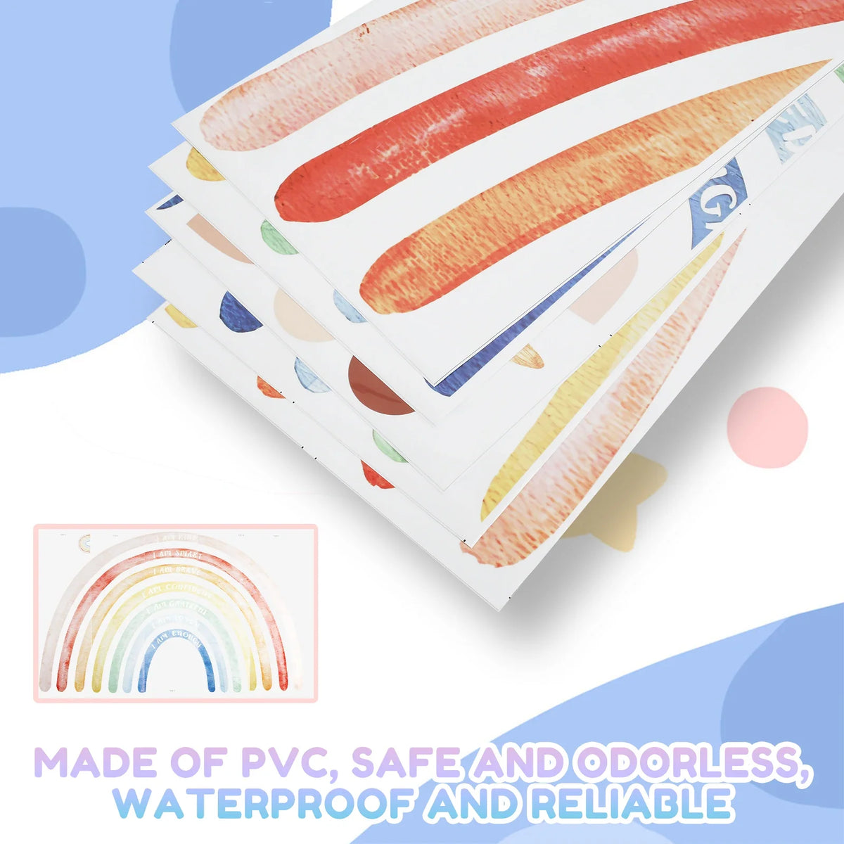 Colorful Rainbow Boho Wall Decals – Large 5-Piece PVC Sticker