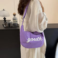 Korean Letter-Print Nylon Crossbody Bag – Large Capacity