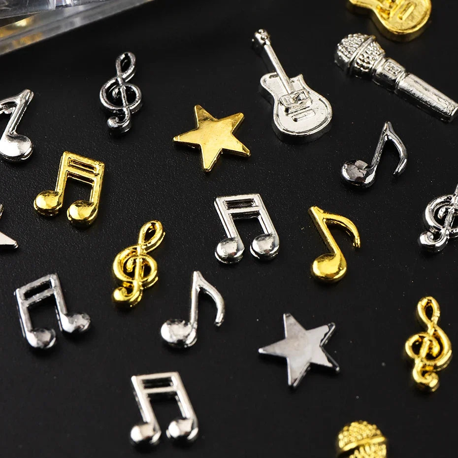 Music Punk Nail Art Charms Set – Guitar, Notes & Mic | 12 Grids