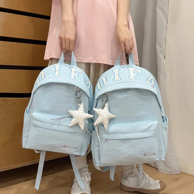 Korean Vintage Embroidered Letter Backpack – Unisex Student