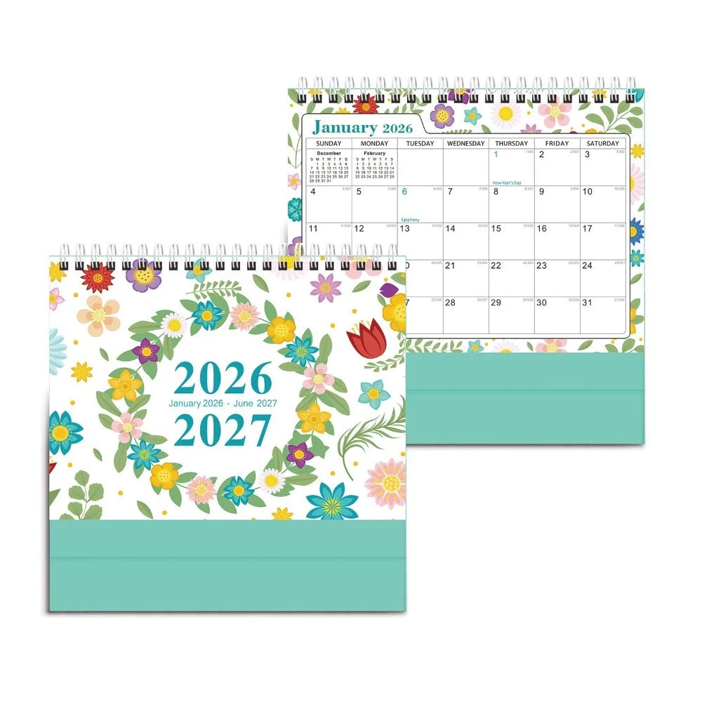 Cactus Desk Calendar 2026–2027 Small Flip Monthly Planner