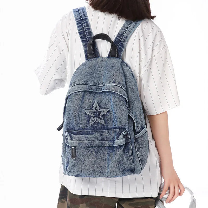 Korean Canvas Denim Backpack – Large Capacity, Waterproof