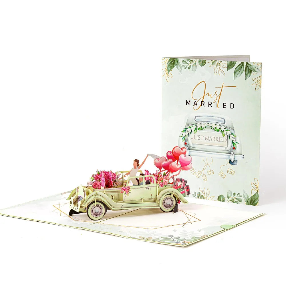 3D Pop-Up Wedding Card – Floral Watercolor Just Married