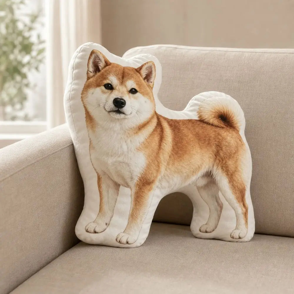 Shiba Dog Shaped Throw Pillow – Soft Plush Animal Cushion