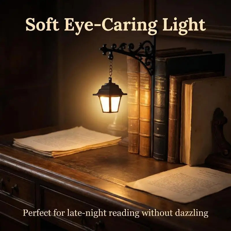 Vintage Metal Bookend Lantern with Warm LED Night Light