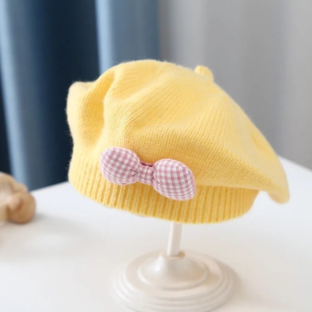 Toddler Bowknot Knit Beret Hat – Warm Windproof Beanie 1–3Y