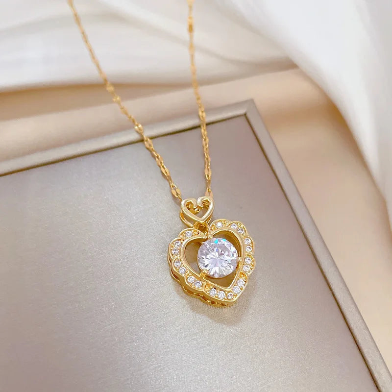 Women's Gold Heart Pendant Necklace – Stainless Steel Choker