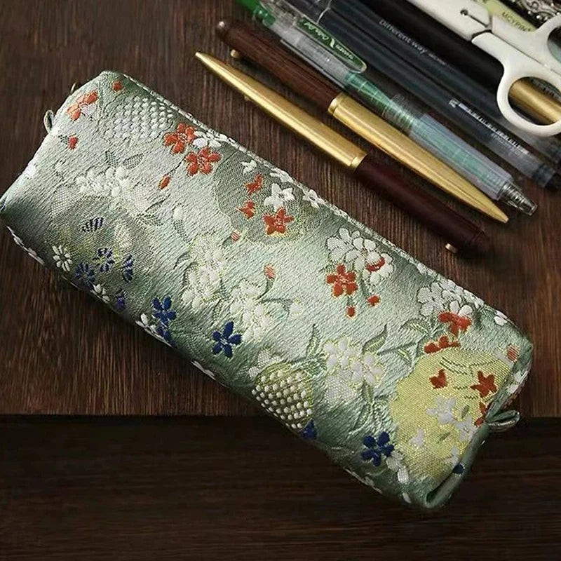 Vintage Embroidery Pencil Case Large Capacity Cotton Linen Pouch