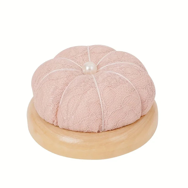Pumpkin Lace Pincushion Wooden Base – Needle Organizer