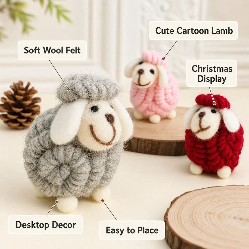 Wool Felt Christmas Sheep Figurine Nordic Lamb Ornament