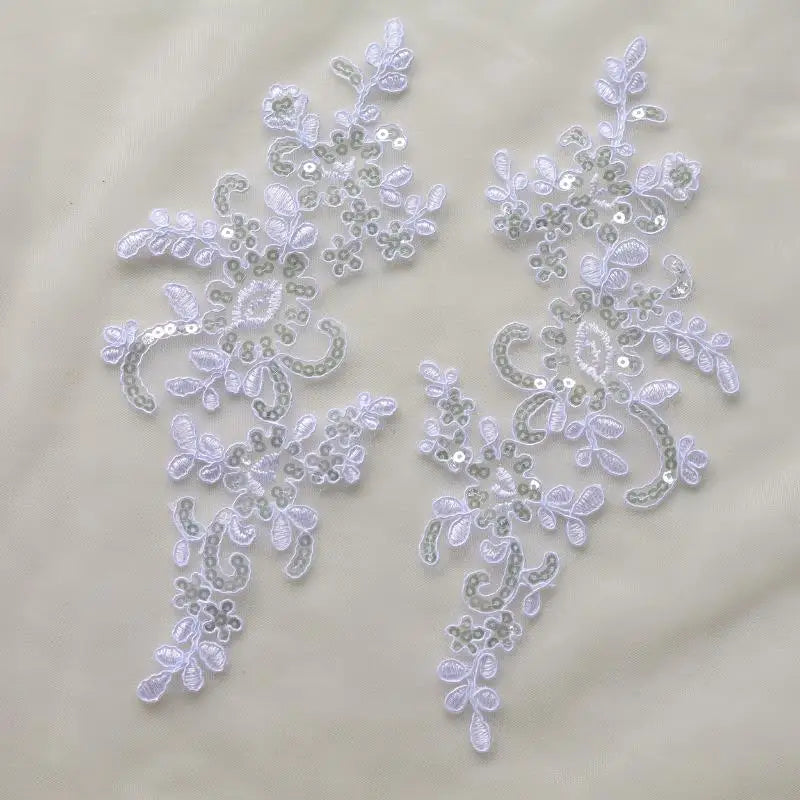 Embroidered Sequin Lace Appliqué Patches – 1 Pair Floral DIY