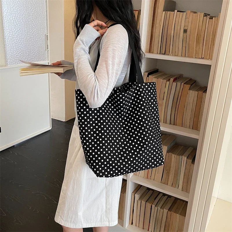 Canvas Polka Dot Large Tote Bag – Shoulder & Commuter Bag
