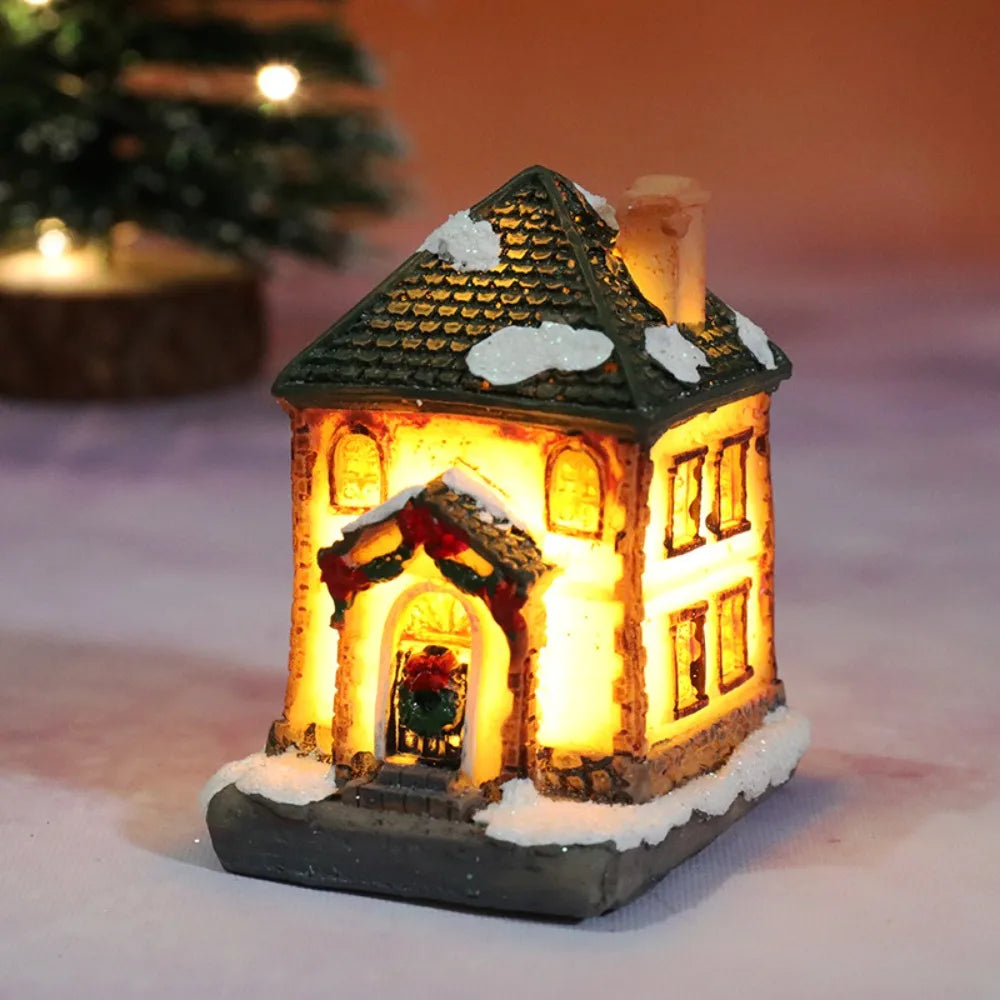 LED Miniature Christmas Village House Resin Ornament Decor