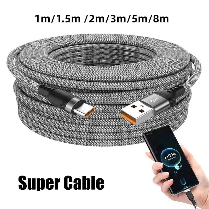 USB-C 6A Fast Charging Cable 1M–8M | Nylon Braided Type-C Cord