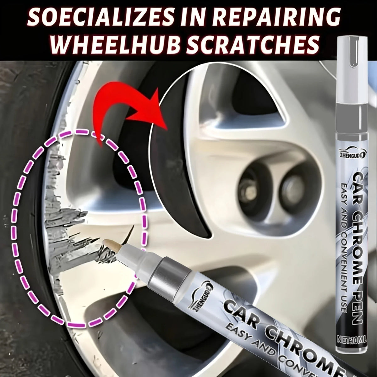 Chrome Repair Pen – Fix Scratches on Auto Parts & Wheel Hubs