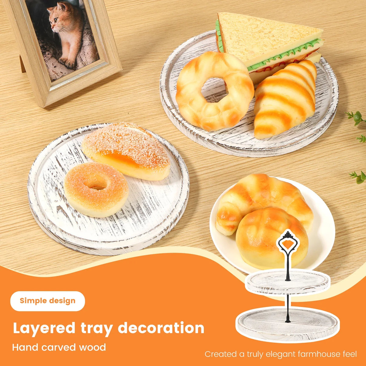 Wooden 2-Tier Round Farmhouse Serving Tray & Cupcake Stand
