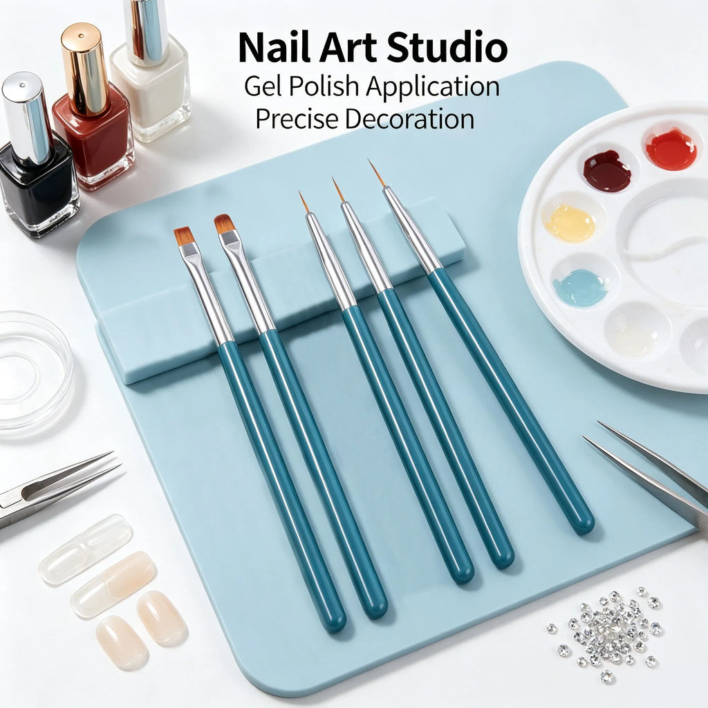5-Piece Nail Art Brush Set – Liner, Fan, Dotting & Gel Tools