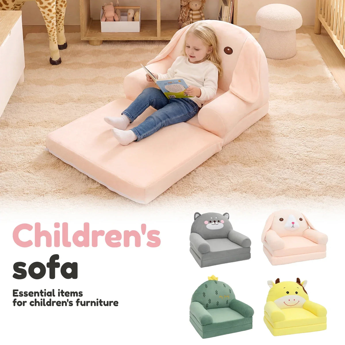 Plush Foldable Kids Sofa 2-in-1 Toddler Chair & Nap Mat