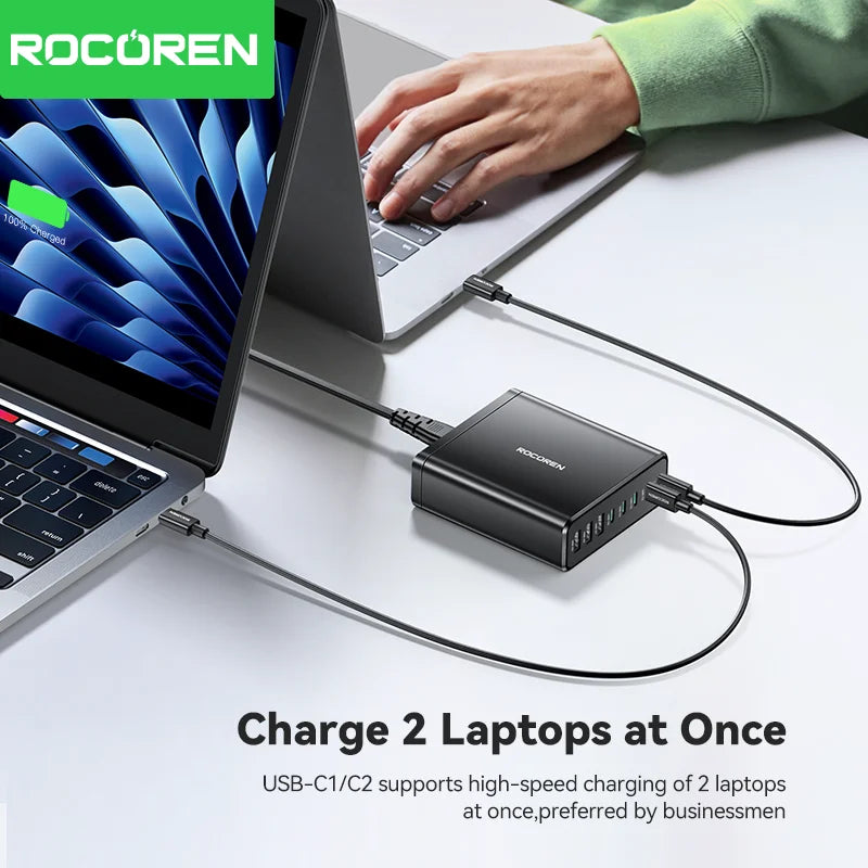 Rocoren 185W 8-in-1 USB-C Multi-Port Desktop Fast Charger