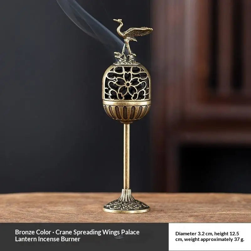 Alloy Hollow Deer Crane Incense Burner – High-Foot Décor Censer