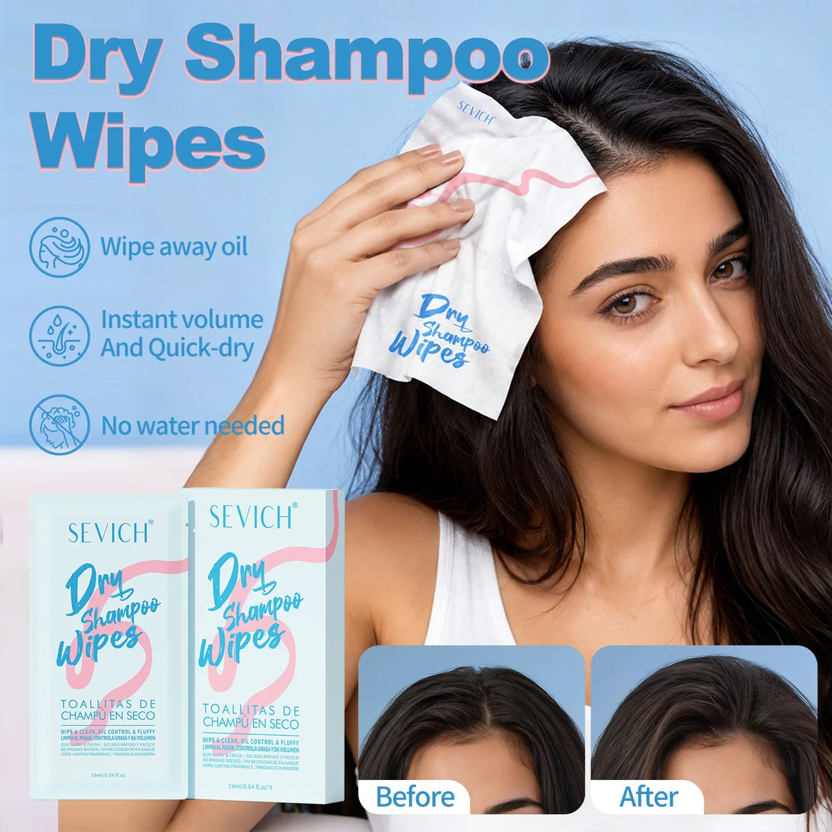 Sevich Dry Shampoo Wipes – No-Rinse Oil Control 4 Pack