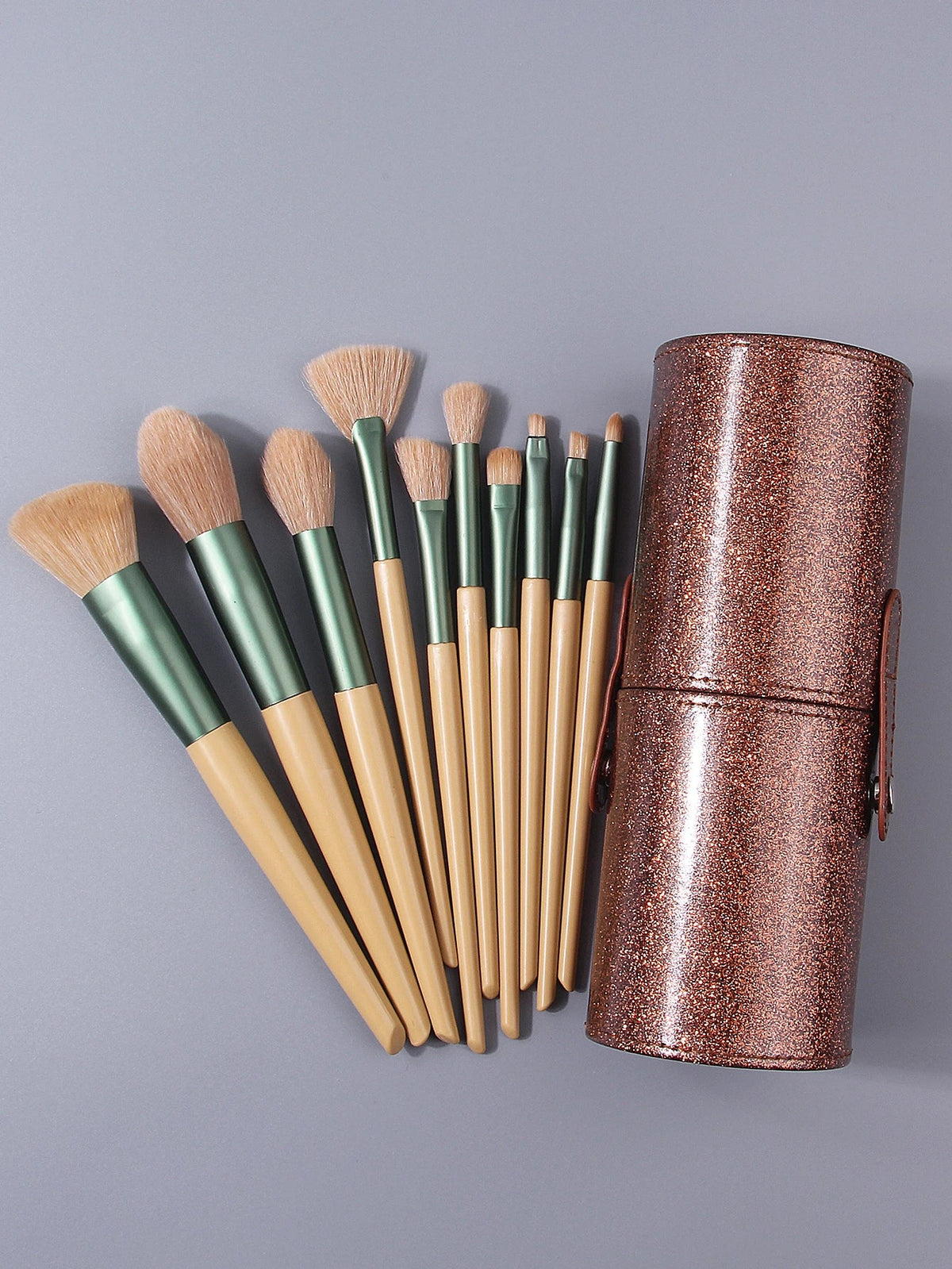 10-Piece Beginner Makeup Brush Set with Glitter Storage Bucket