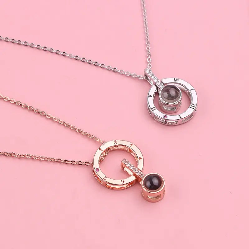2pcs I Love You 100 Languages Projection Pendant Necklace Set