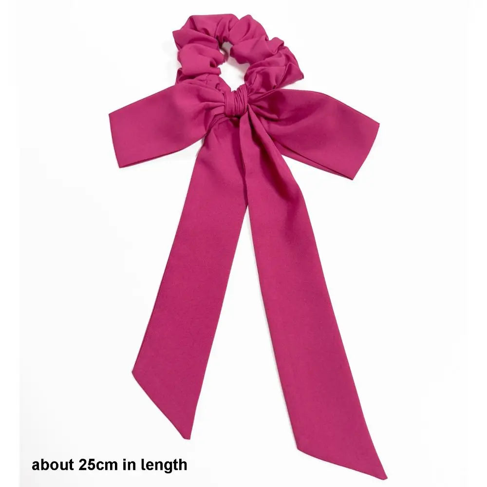 Elastic Bow Hair Tie Scrunchie with Long Ribbon Tails | Soft Fabric