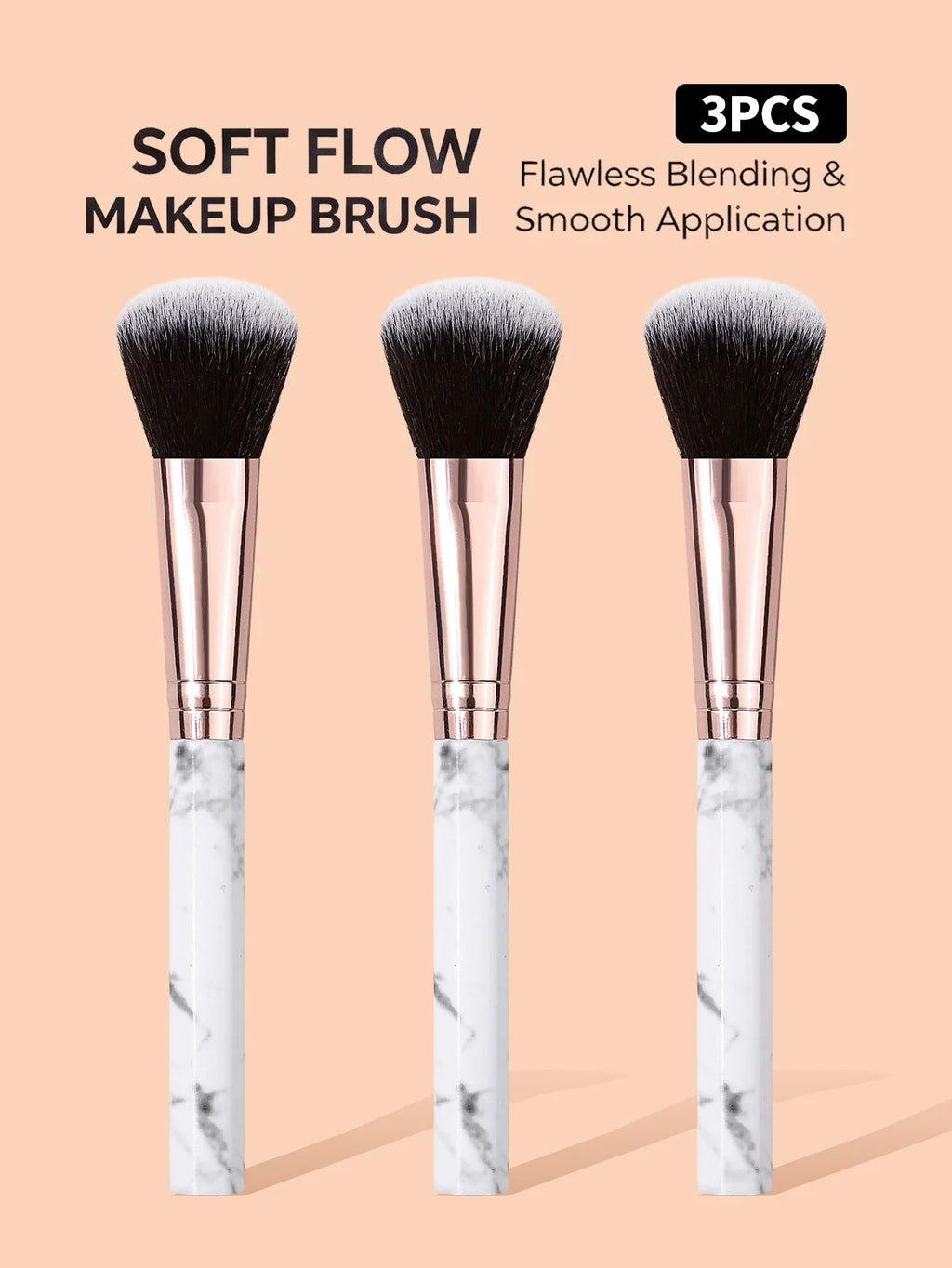 3-Piece Marble Handle Makeup Brushes – Powder, Blush & Foundation