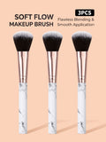 3-Piece Marble Handle Makeup Brushes – Powder, Blush & Foundation
