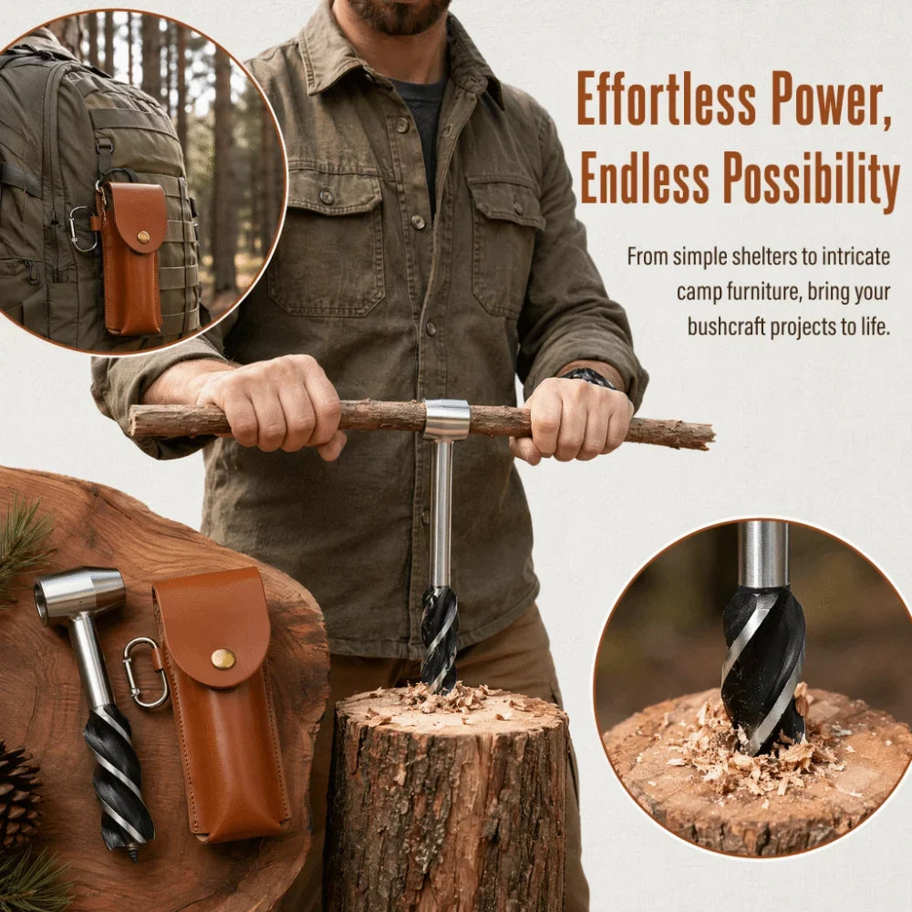 Hand Auger Wrench Stainless Steel Bushcraft Tool + Storage Bag