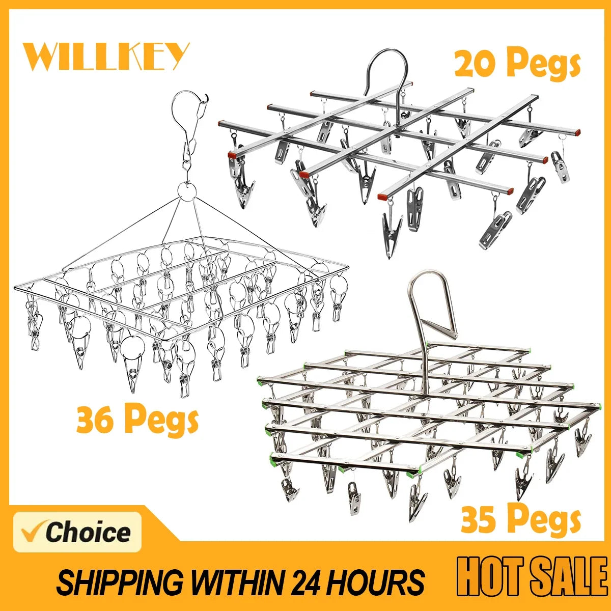 Stainless Steel Clothes Drying Rack – 35-Peg Swivel Hanger