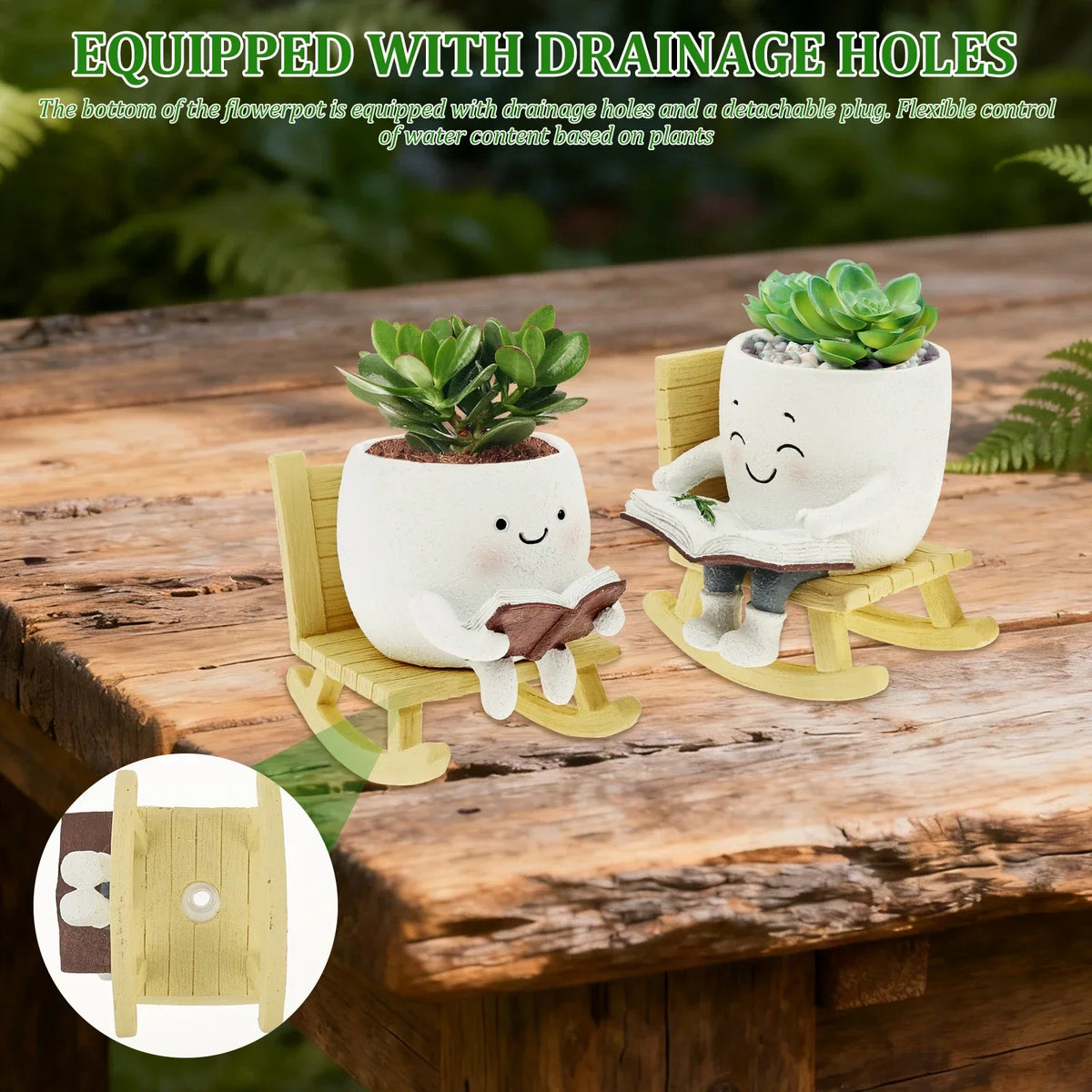 Rocking Chair Smile Face Planters – 2Pcs Resin Succulent Pots