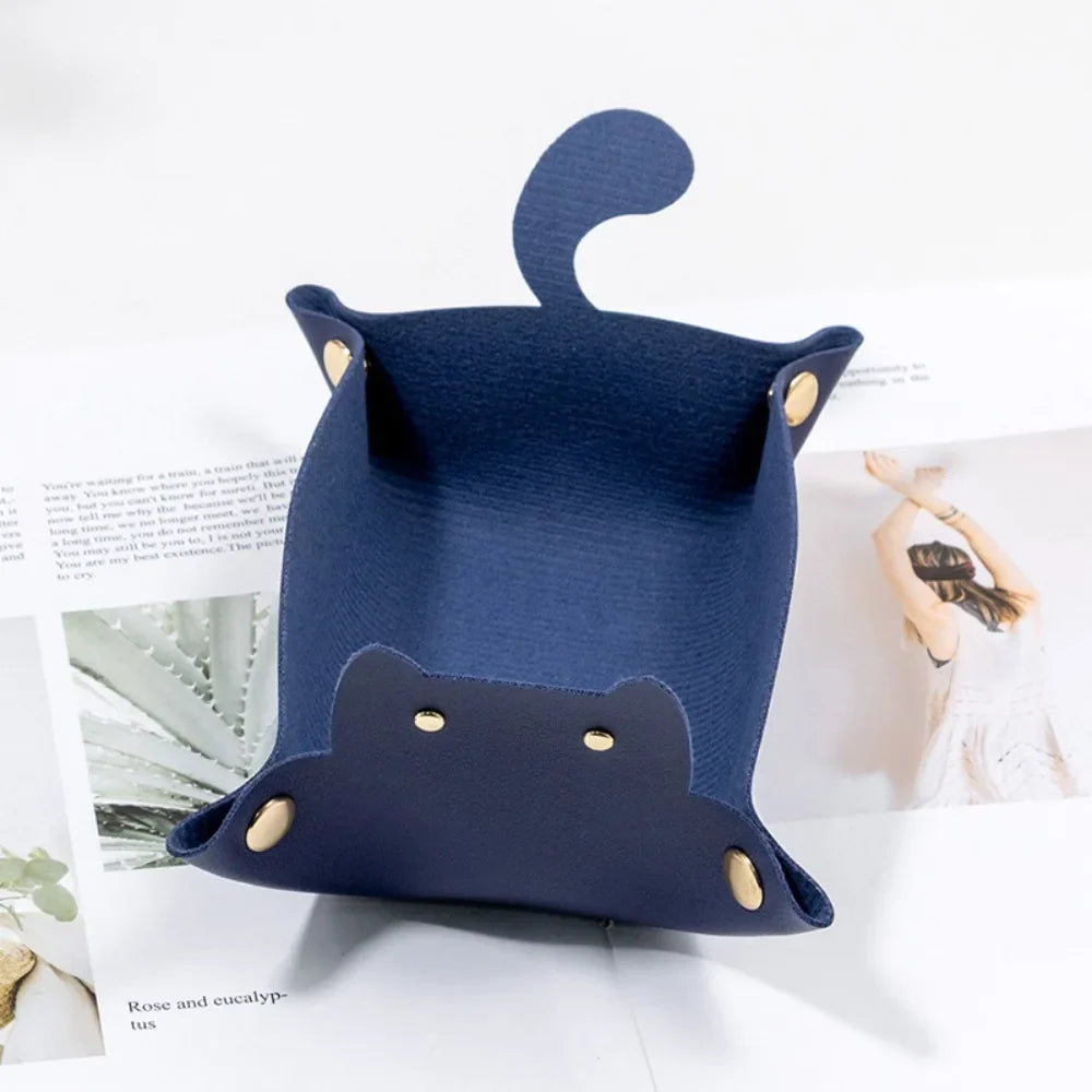 PU Leather Folding Hexagonal Dice Tray – Cute Cat Storage Tray