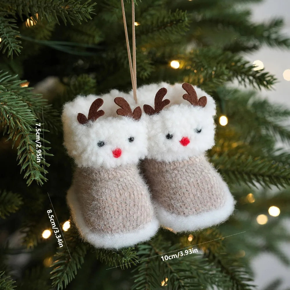 Knitted Christmas Boot Ornaments – Plush Mini Shoe Pendants