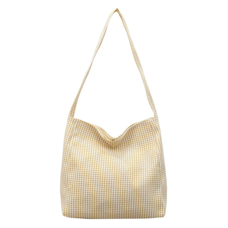 Women's Plaid Canvas Tote Bag – Large Capacity Shopping Bag