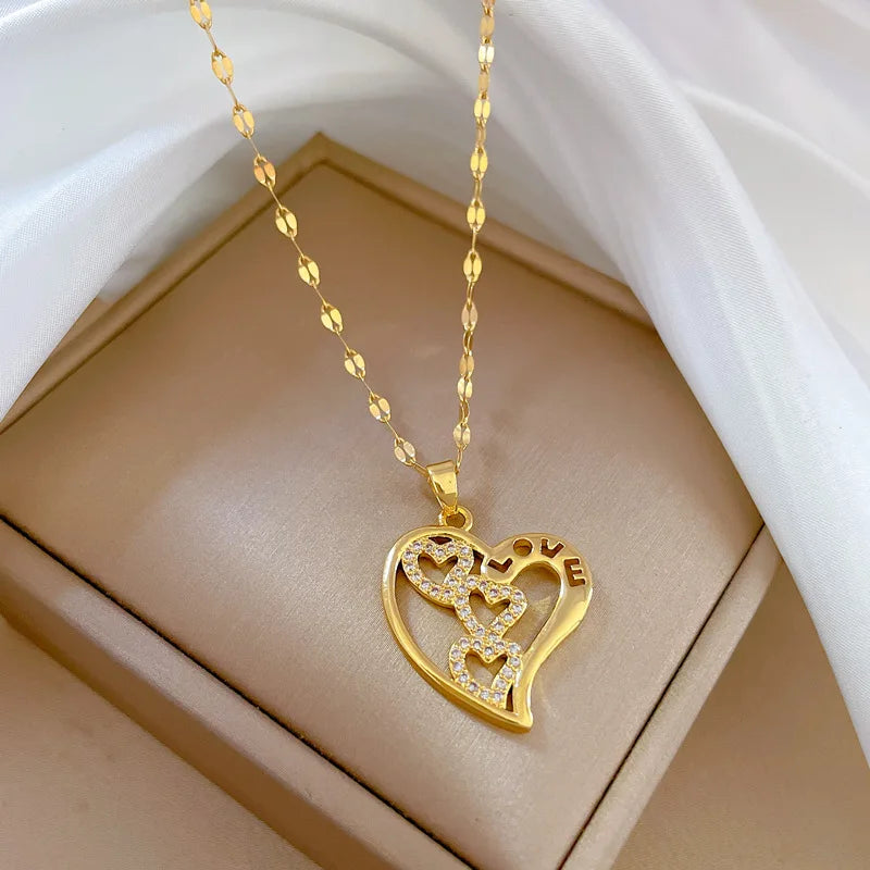 Women's Gold Heart Pendant Necklace | Copper & Zircon Choker
